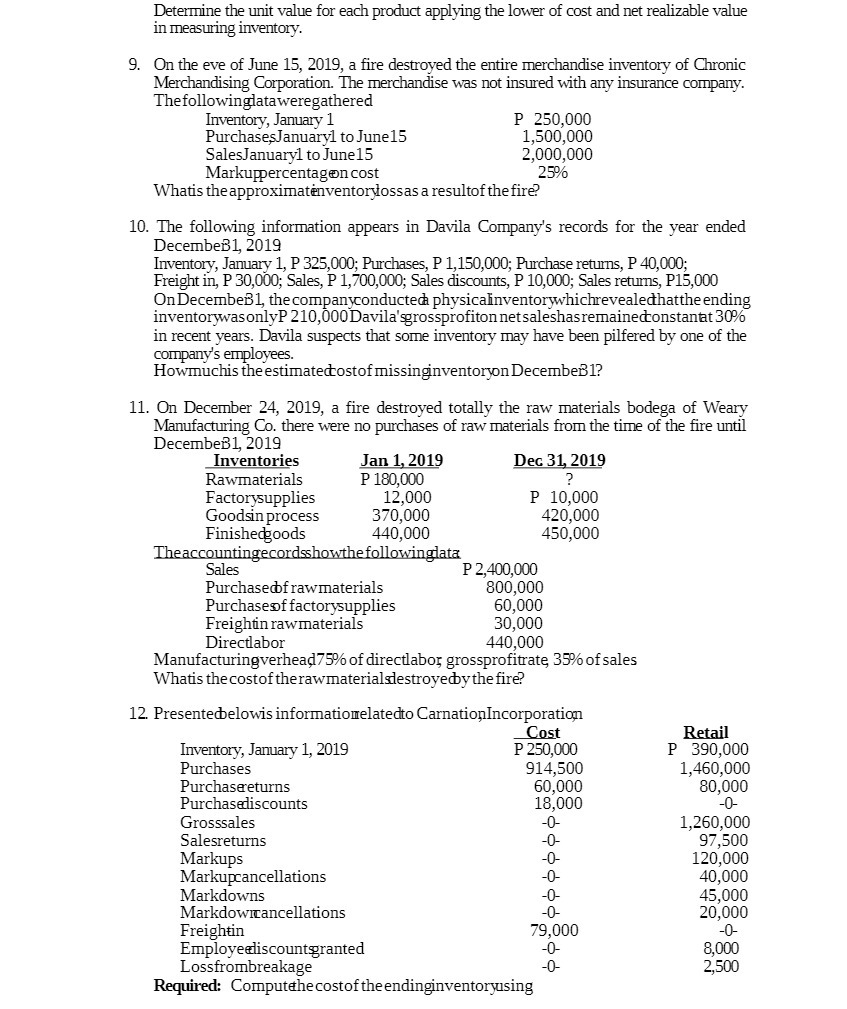 Determine the unit value for each product
