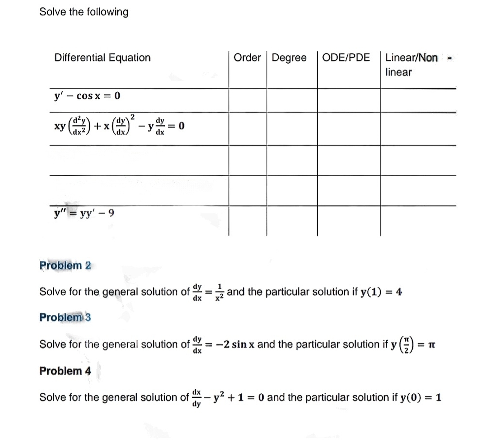 Answer the following differential problems Solve