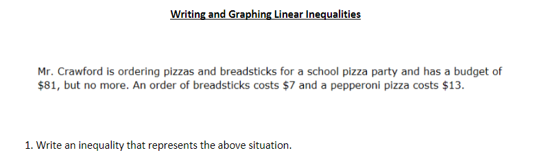 Writing and Graphing Linear Inequalities Mr.