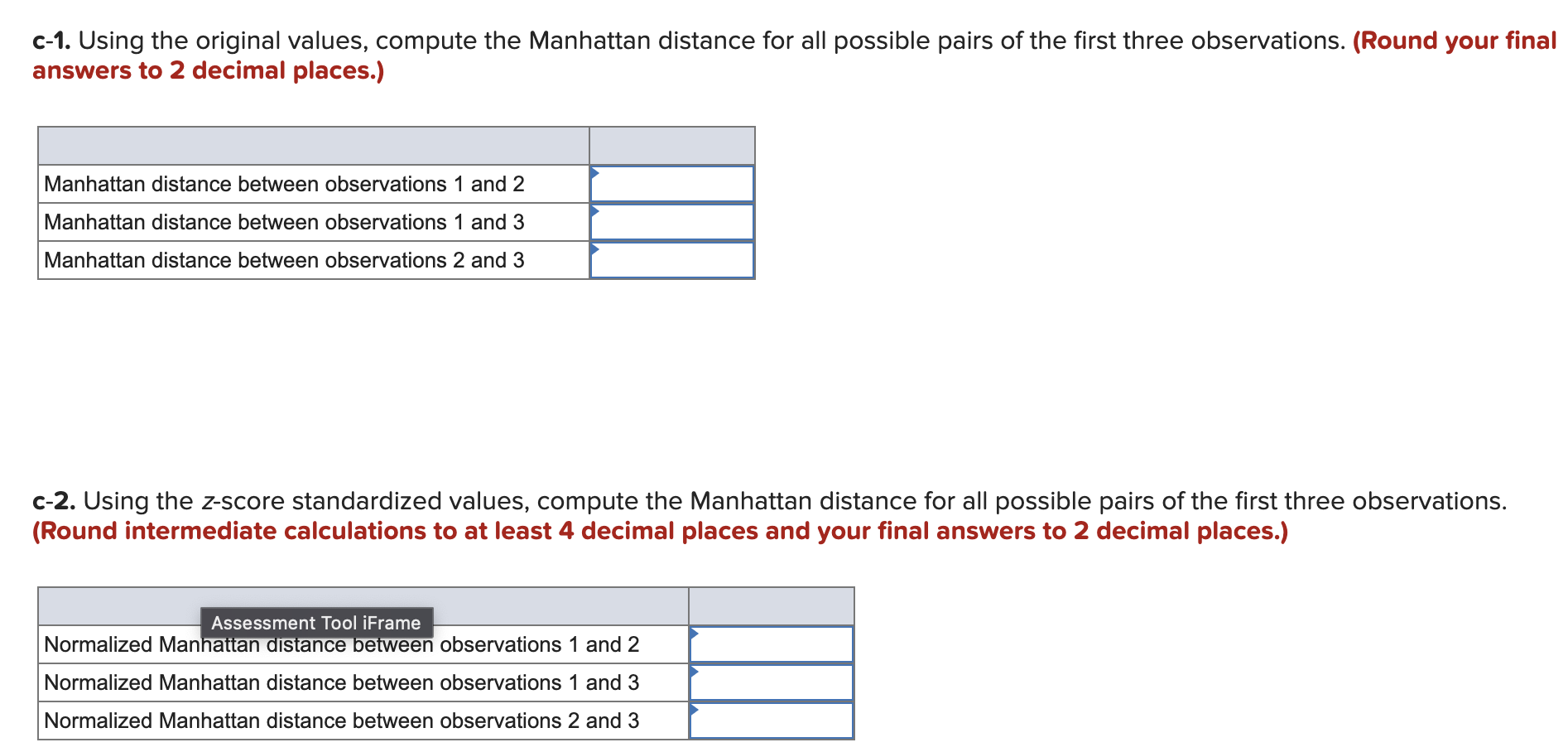 c-1. Using the original values, compute the