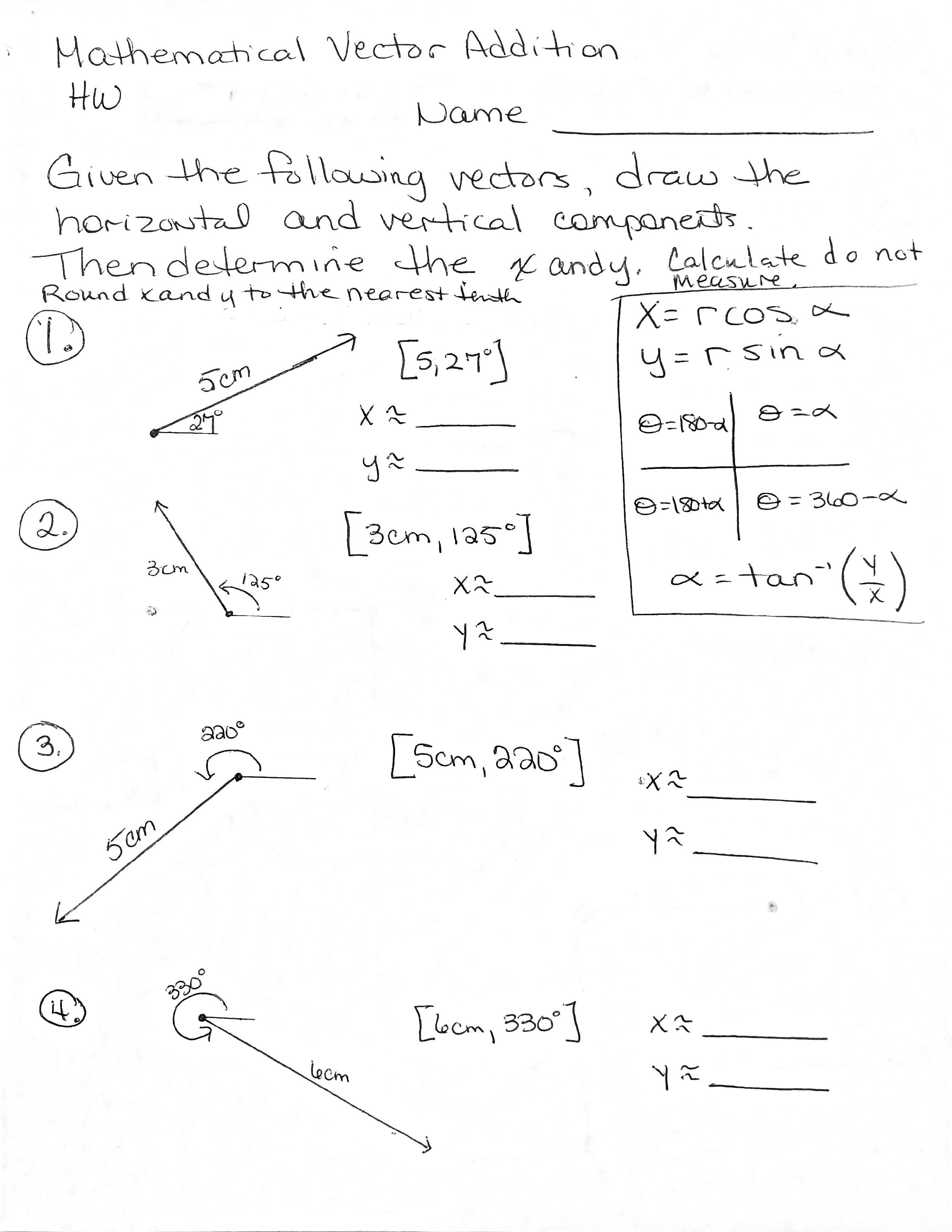 horizontal and vertical Mathematical Vector
