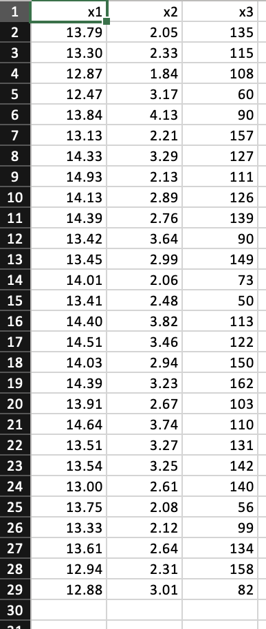 c-1. Using the original values, compute the