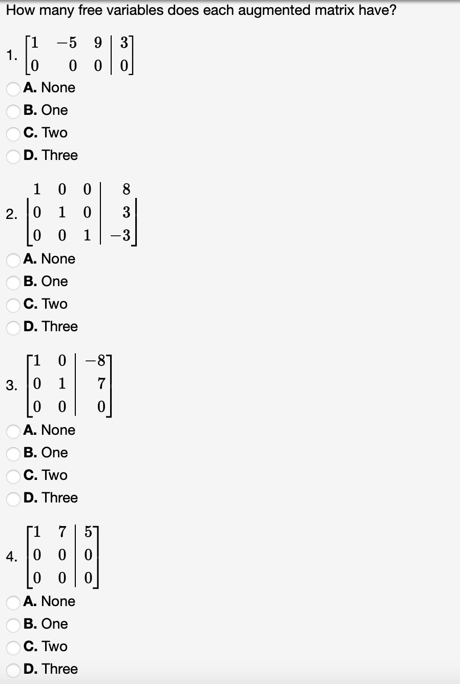 Determine how many pivots each of the following
