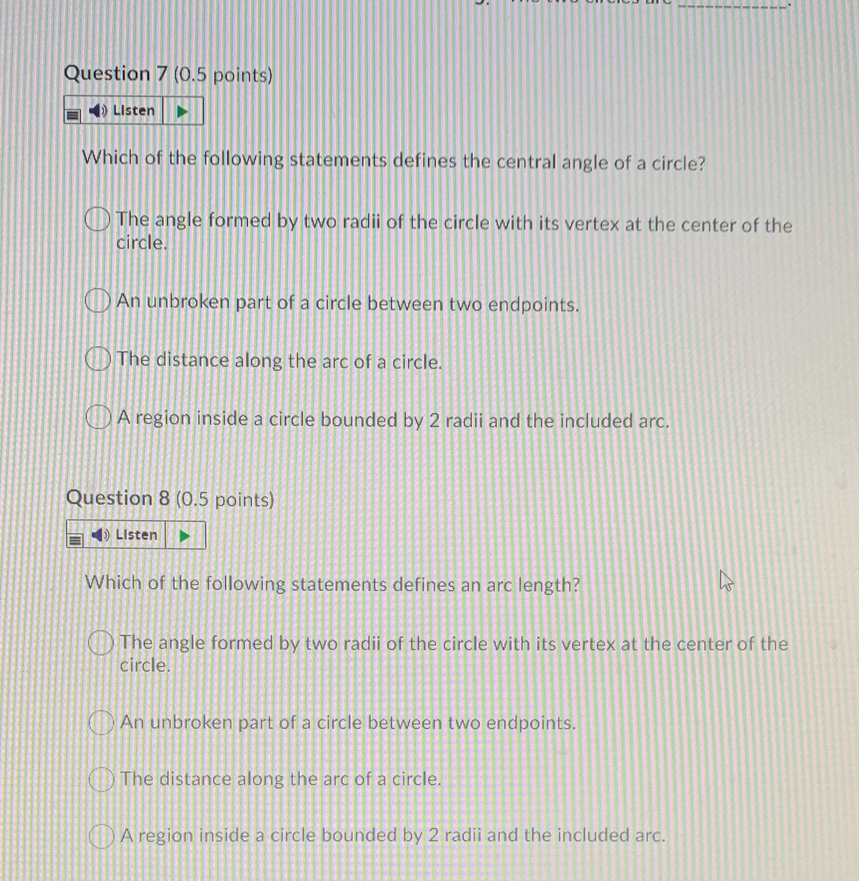Question 7 (0.5 points) Listen Which of the