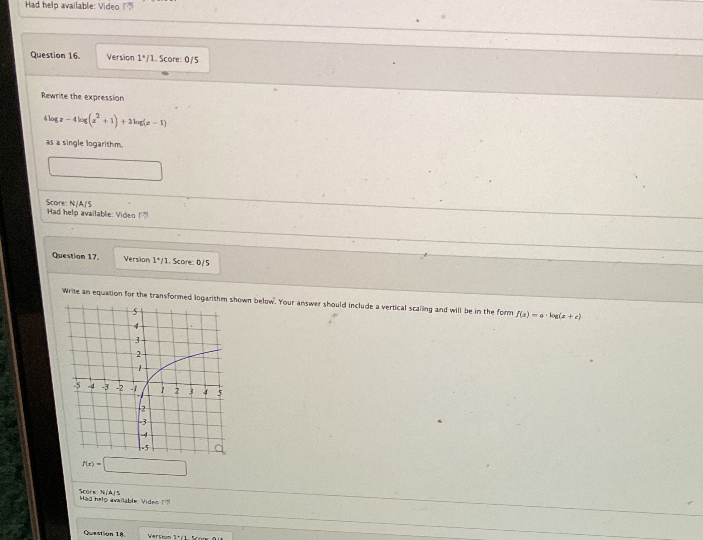 16-17 Had help available: Video 17 Question 16.