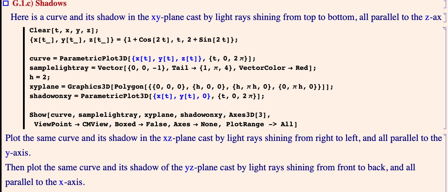 G.1.c) Shadows Here is a curve and its shadow in