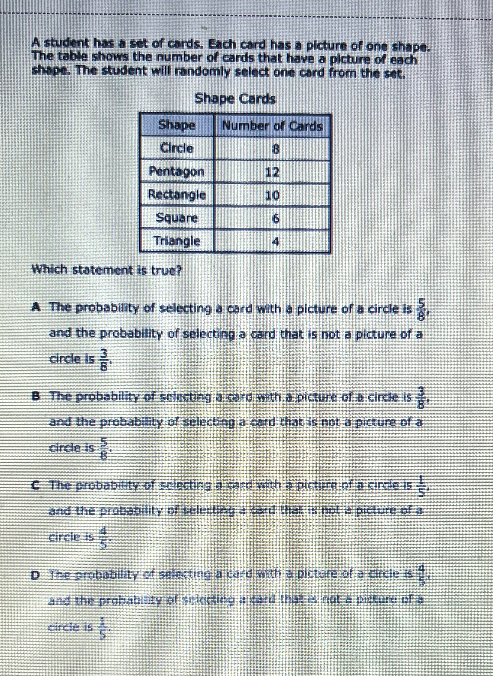 A student has a set of cards. Each card has a