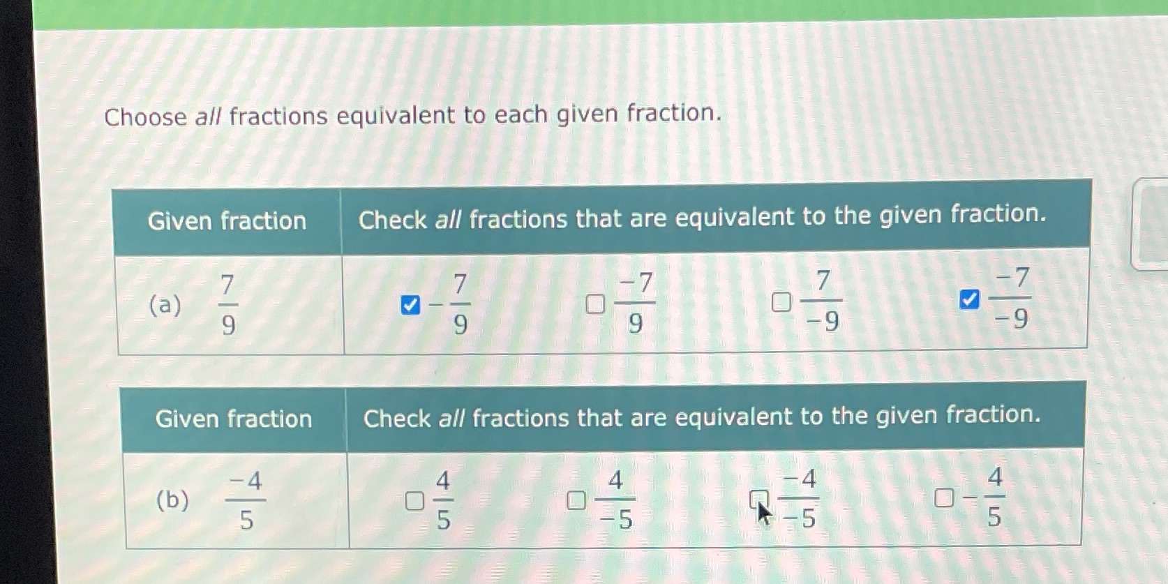 I am confused on this Choose an fractions