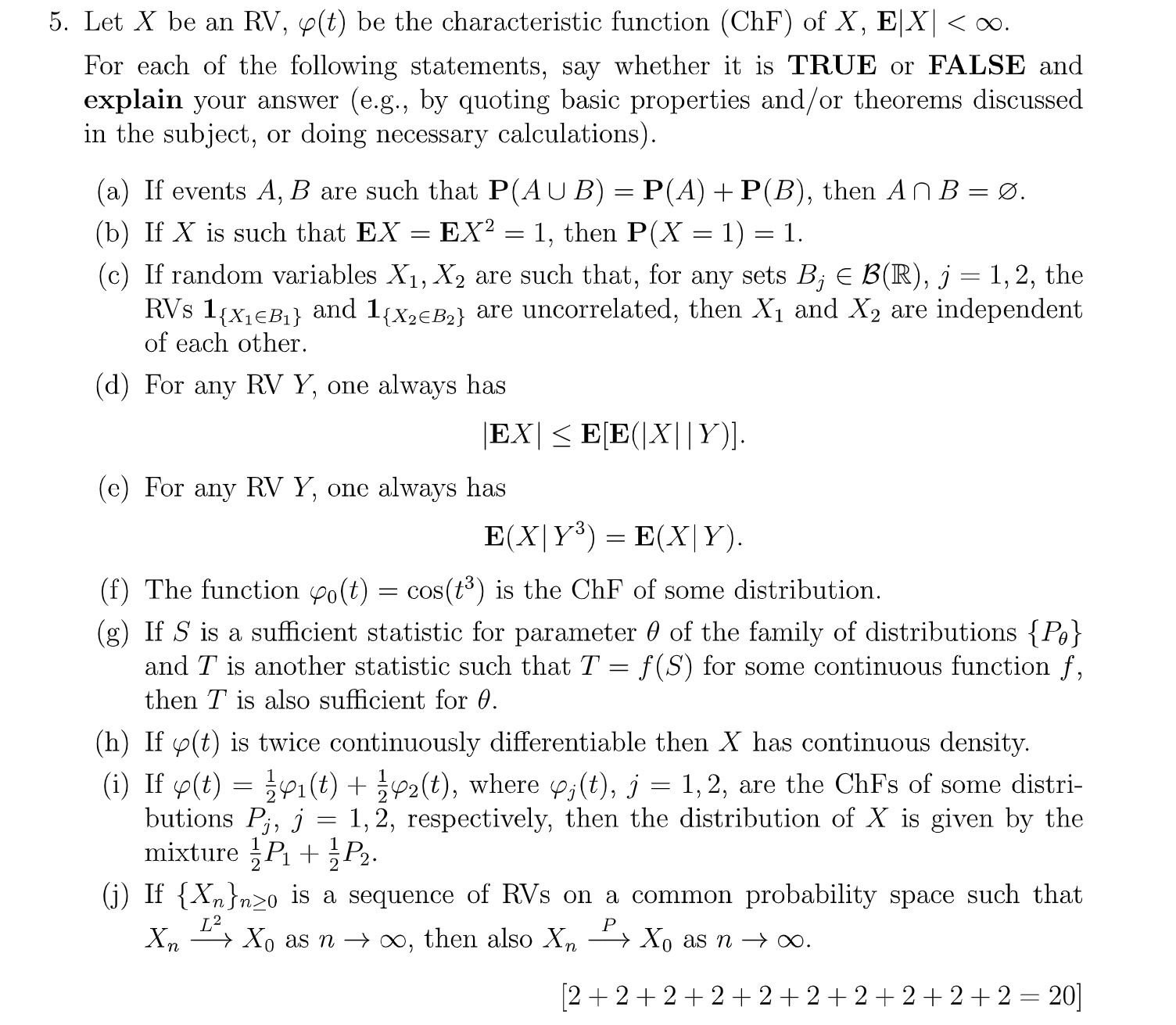 5. Let X be an RV, p(t) be the characteristic