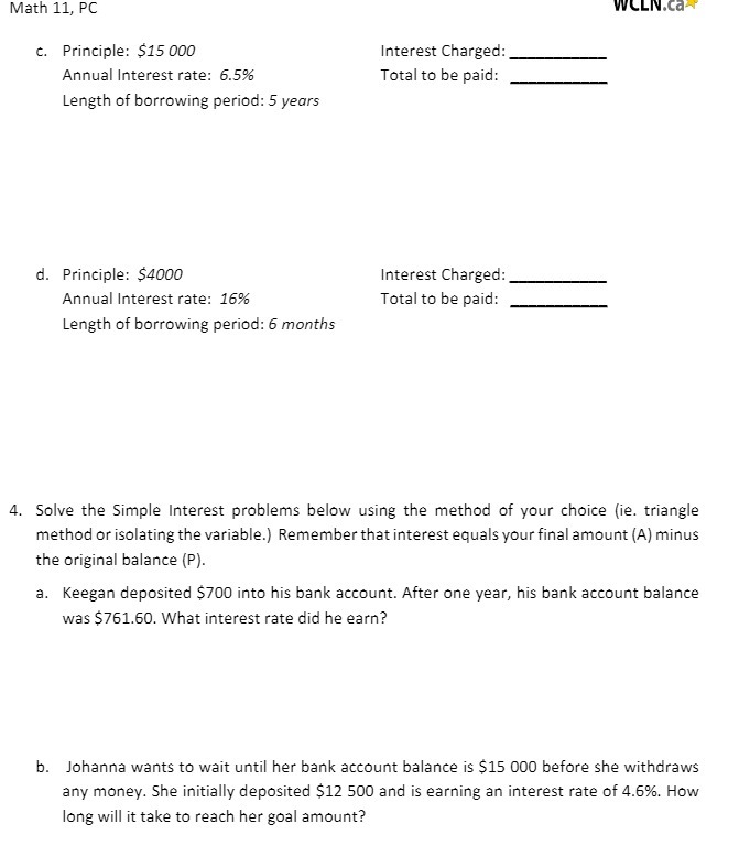 Math 11, PC WLLN.Carr c. Principle: $15 000