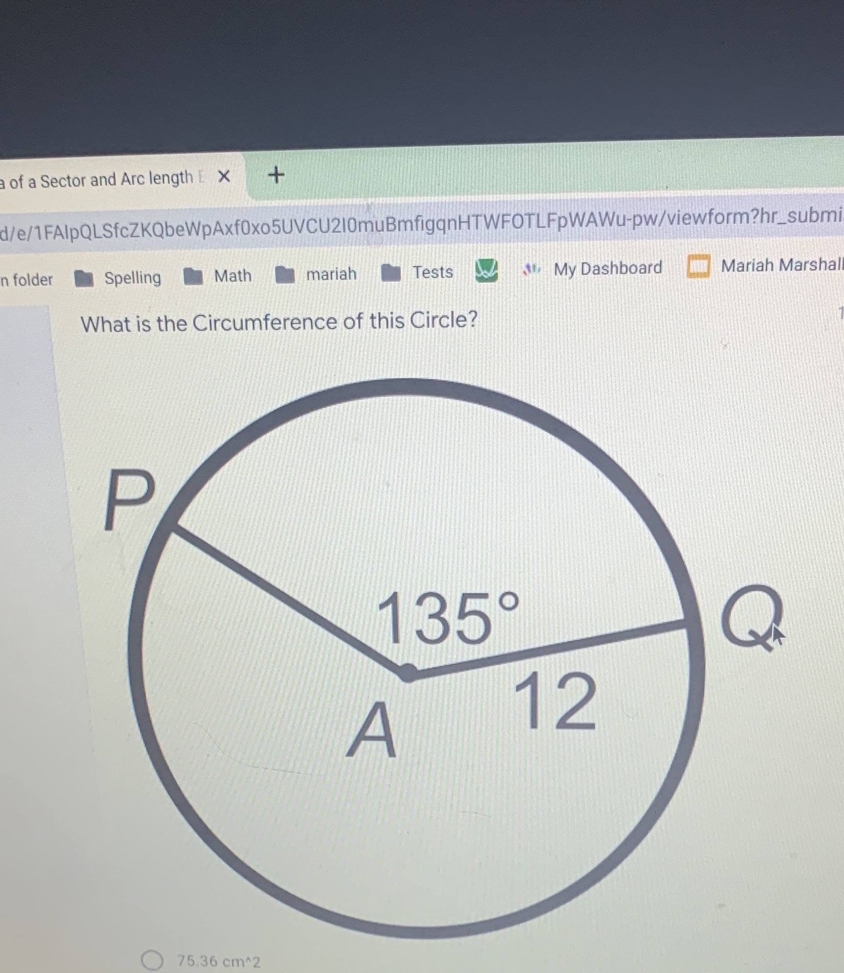 a of a Sector and Arc length E X +