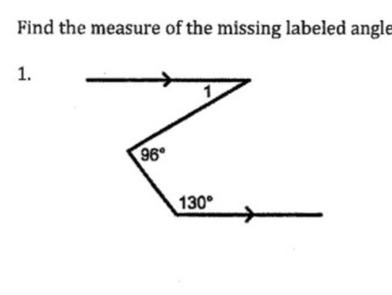 Find the measure of the missing labeled angle 1.