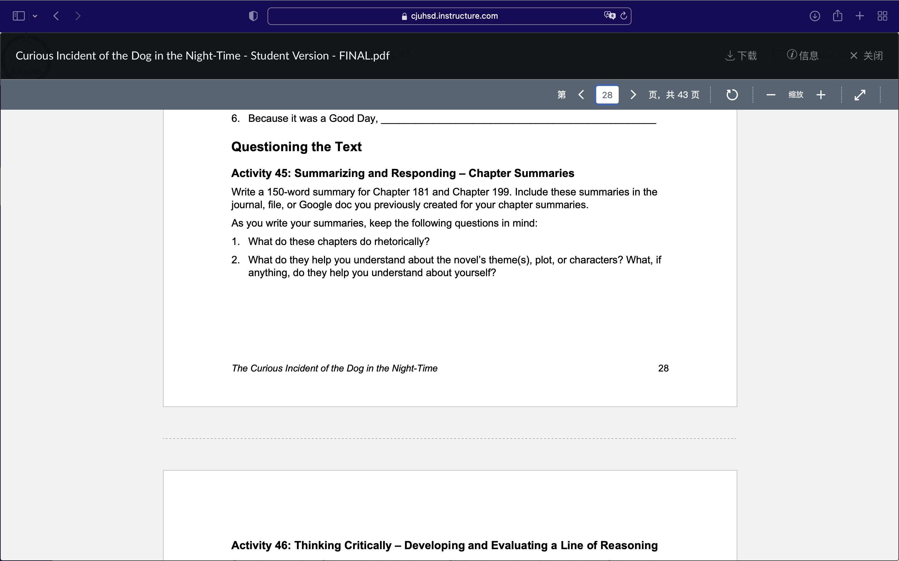 cjuhsd ,instructureicom Curious Incident of the