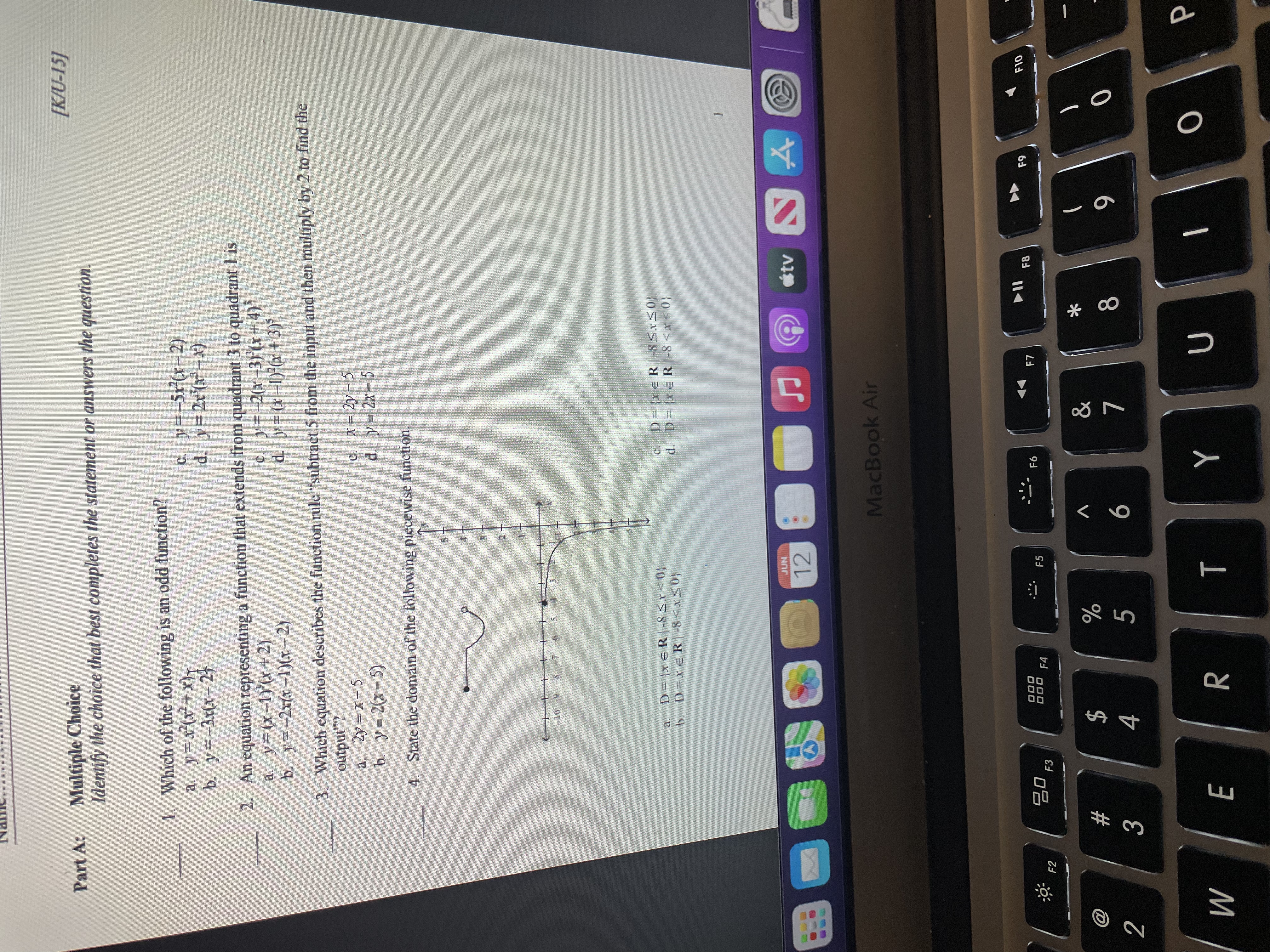 Part A: Multiple Choice [K/U-15] Identify the