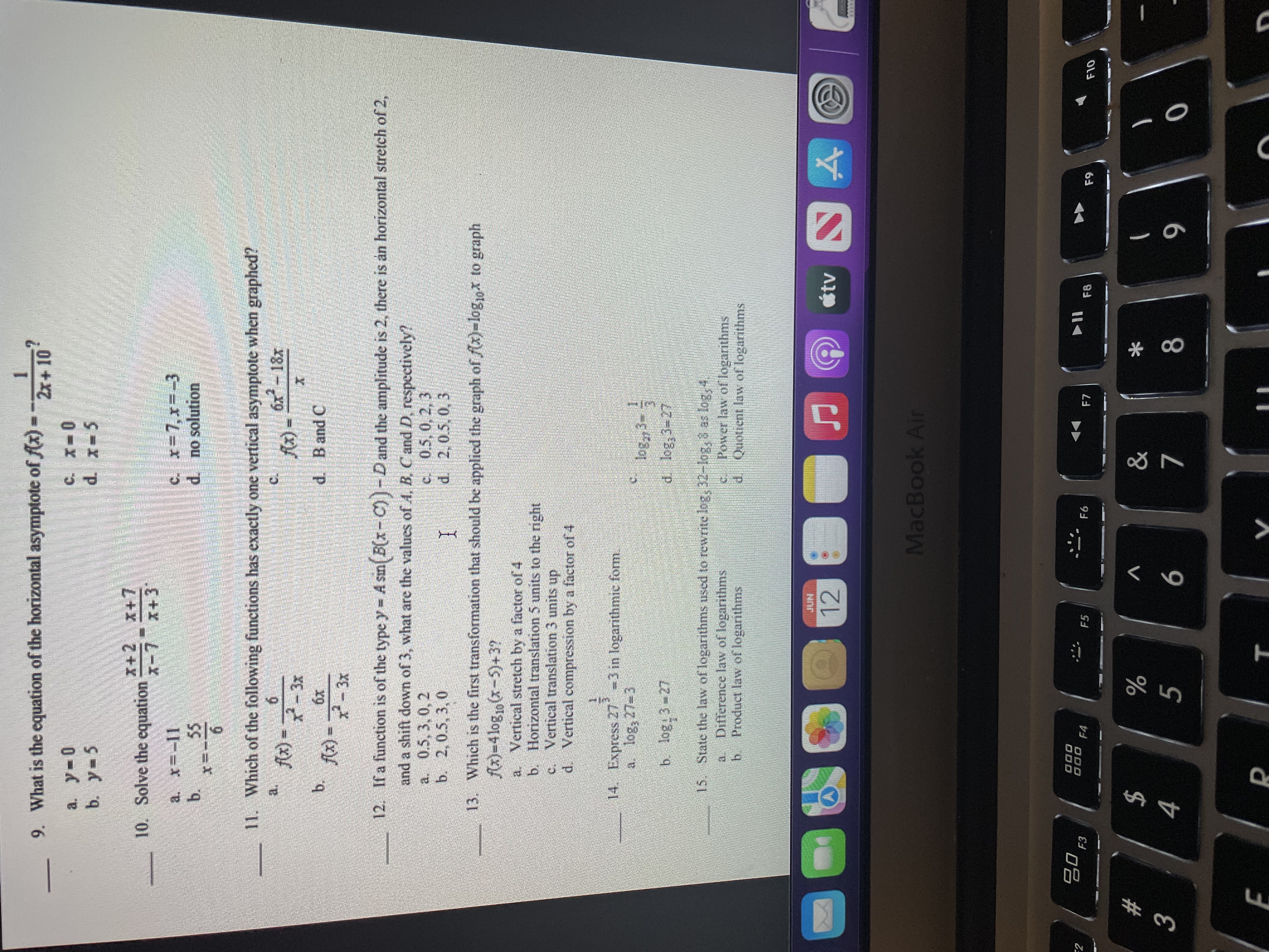 Part A: Multiple Choice [K/U-15] Identify the