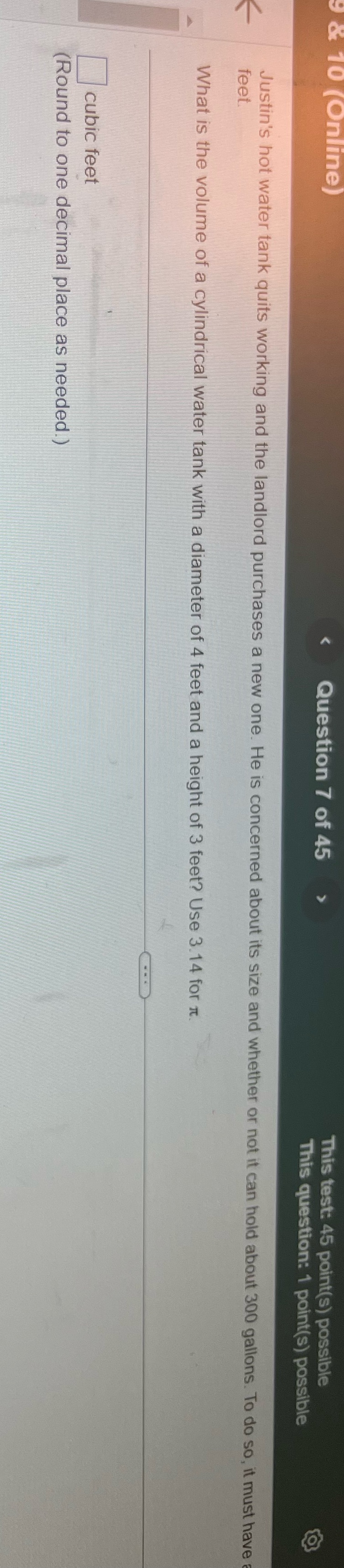 & 10 (Online) Question 7 of 45 This test: 45