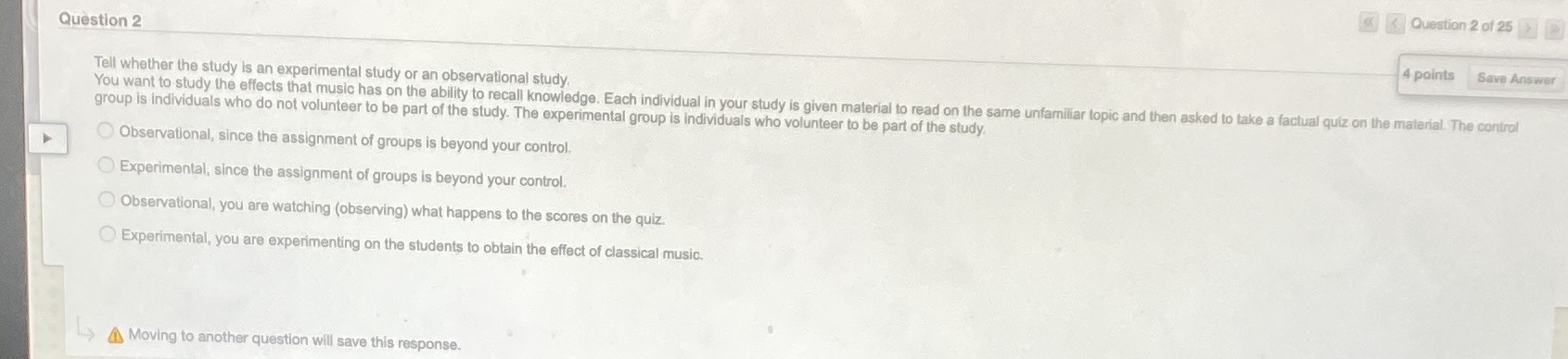 < < Question 2 of 25 Question 2 4 points Save