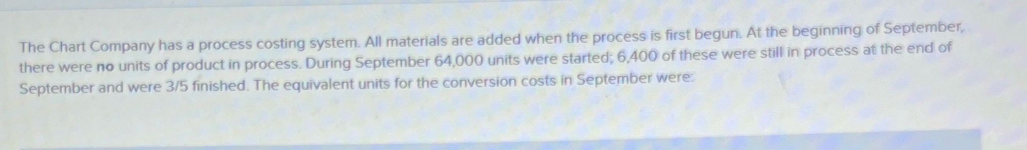 Cost Accounting The Chart Company has a process