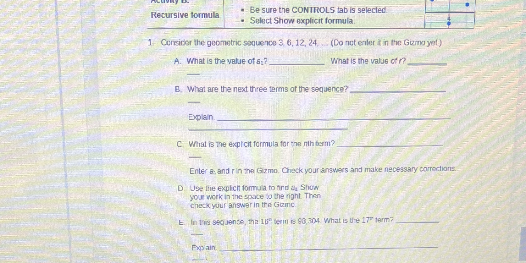 Recursive formula Be sure the CONTROLS tab is