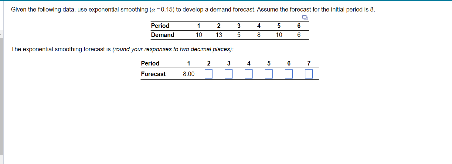 Given the following data, use exponential