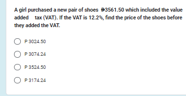 A girl purchased a new pair of shoes #3561.50