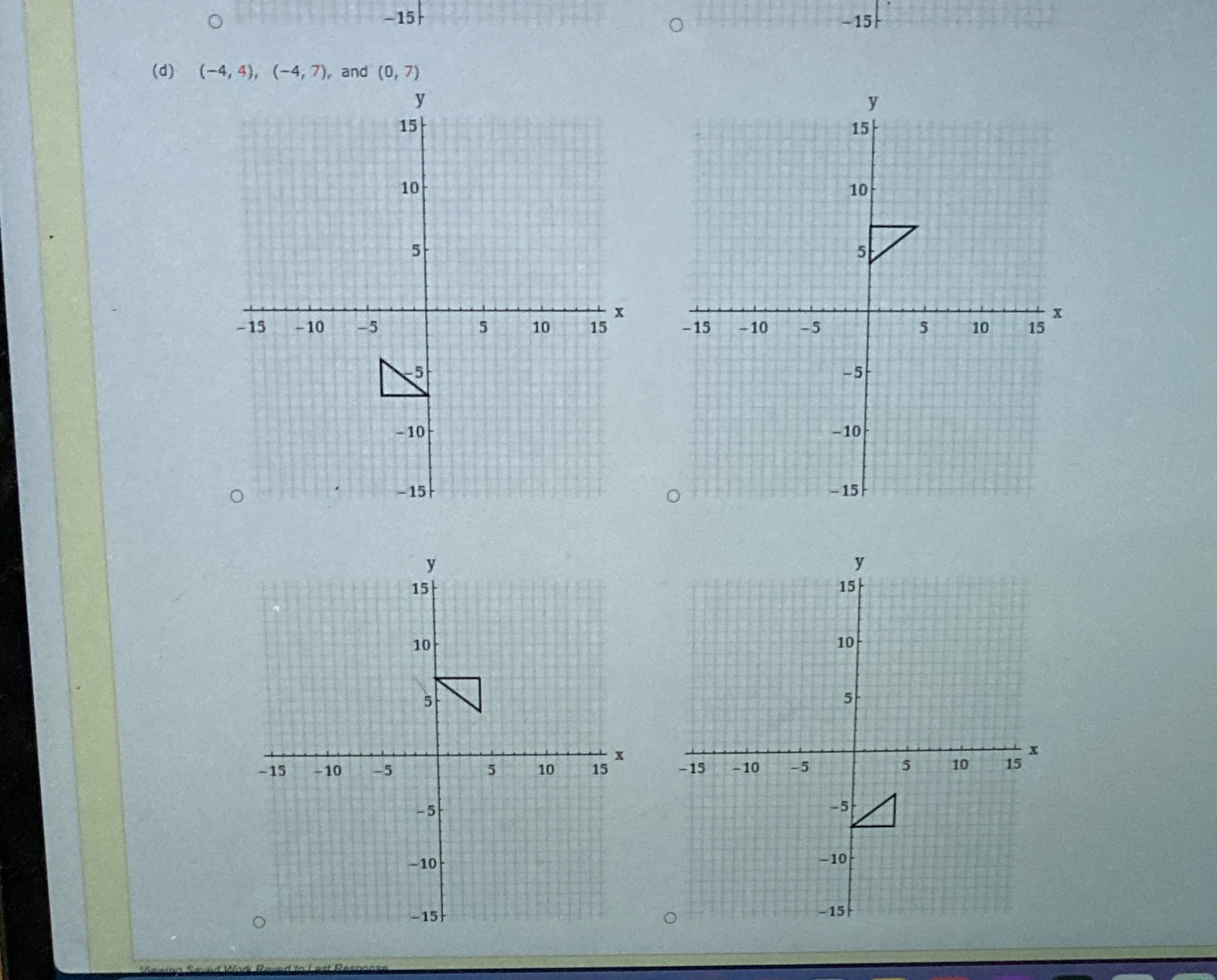 Reflect each triangle with the given vertices in