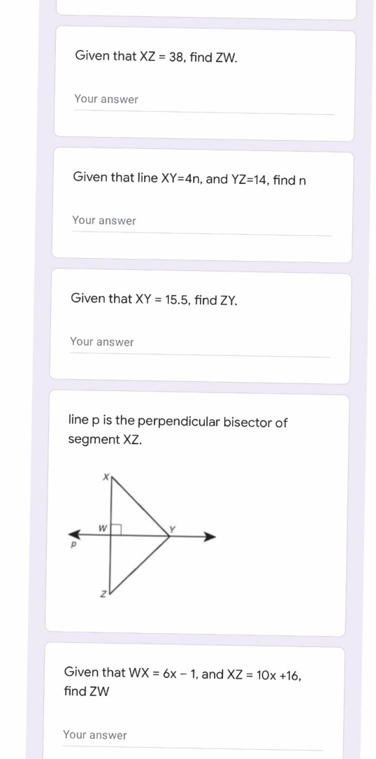 Dot down answers, thank you. Given that XZ = 38,