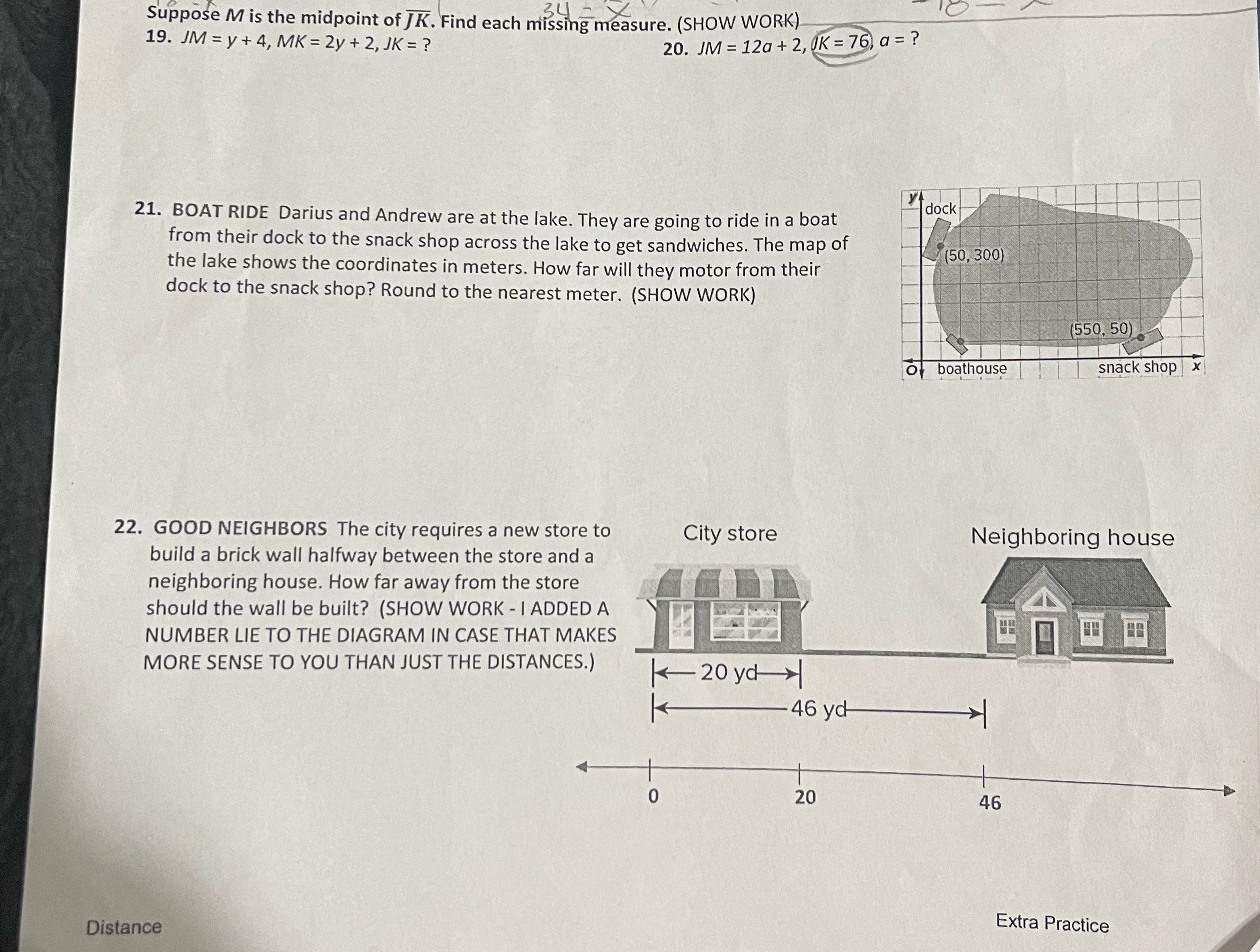 Suppose M is the midpoint of JK. Find each