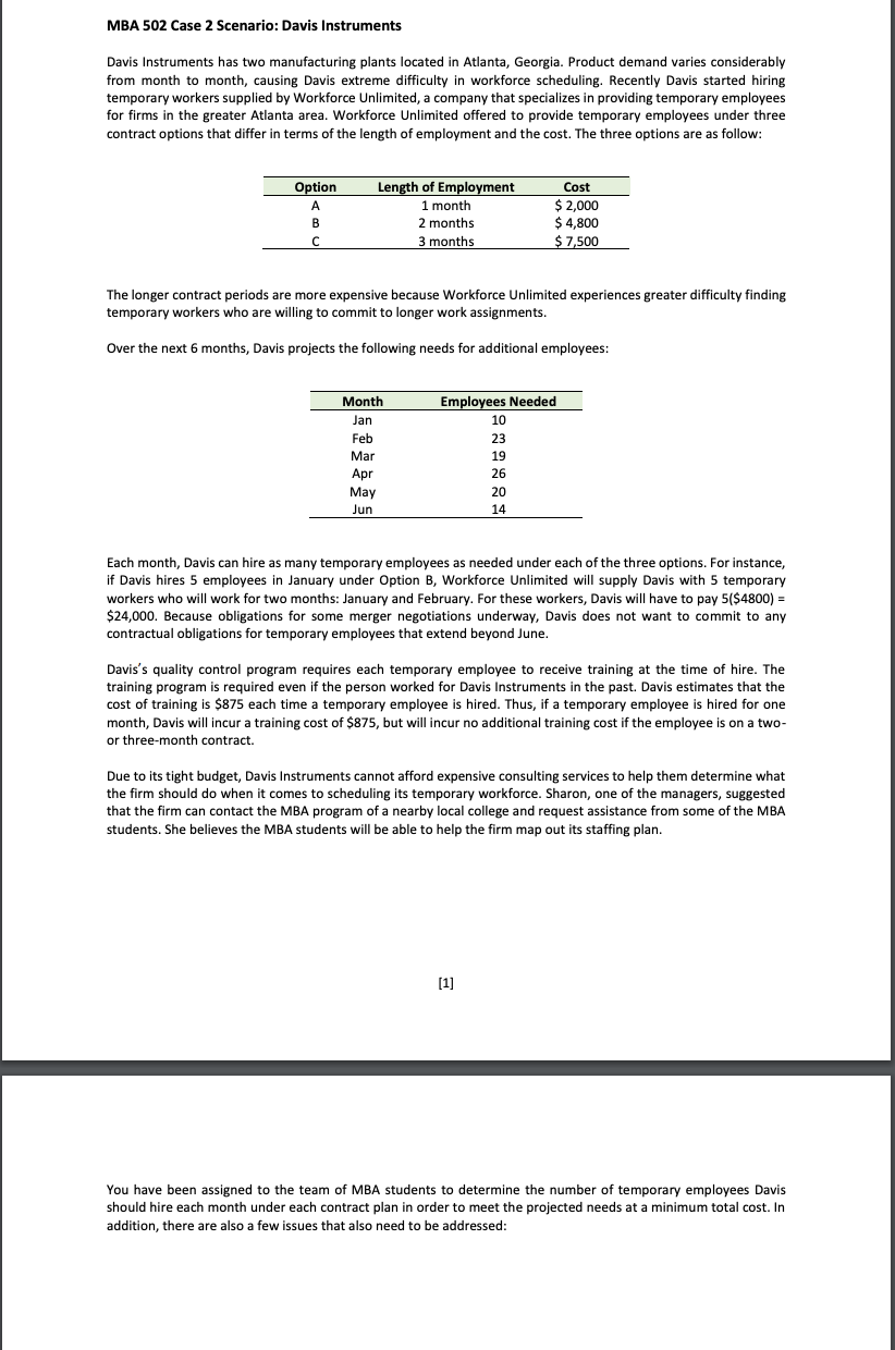 MBA 5 0 2 Case 2 Scenario: Davis Instruments