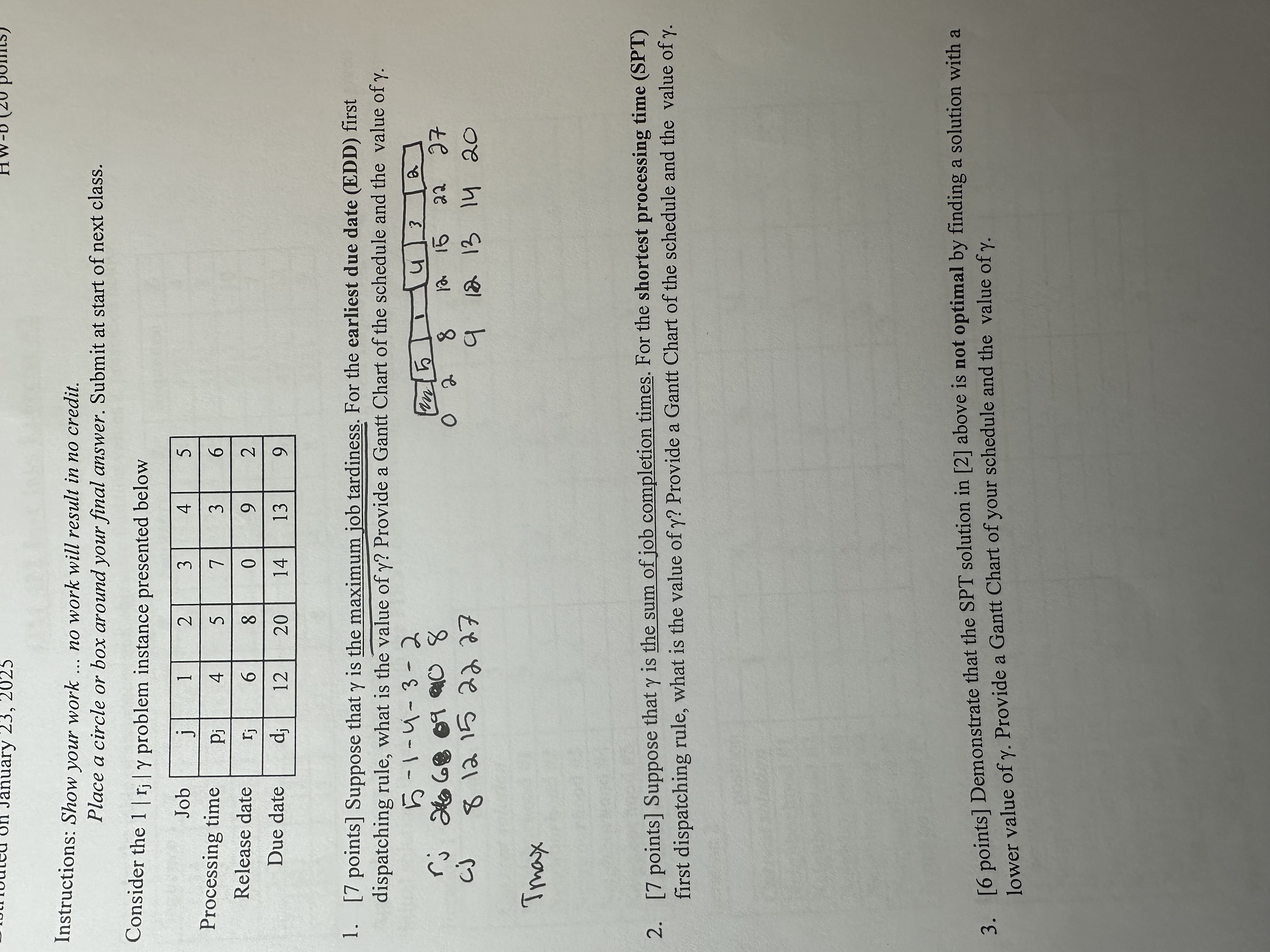 Instructions: Show your work . . . no work will