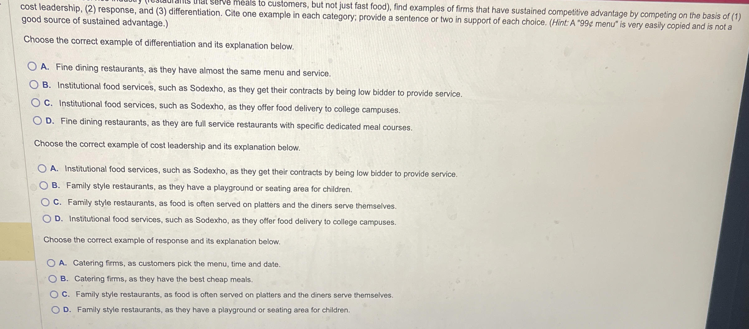 on . Cite one example in each category; provide a