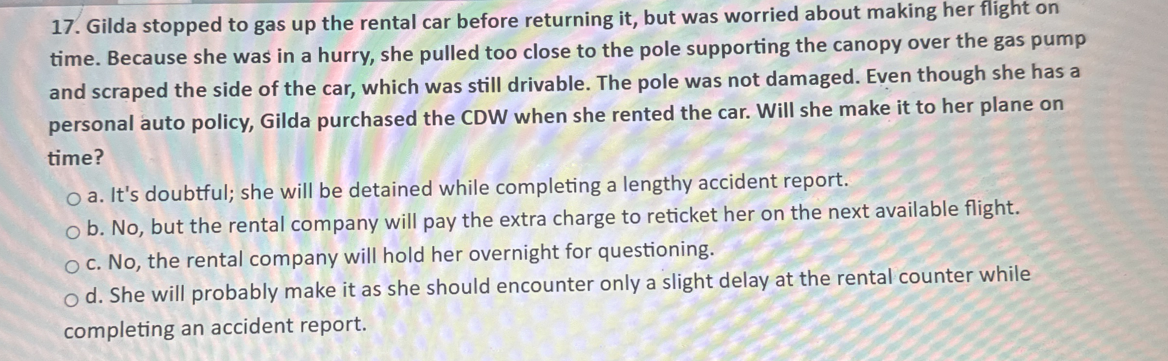 Gilda stopped to gas up the rental car before
