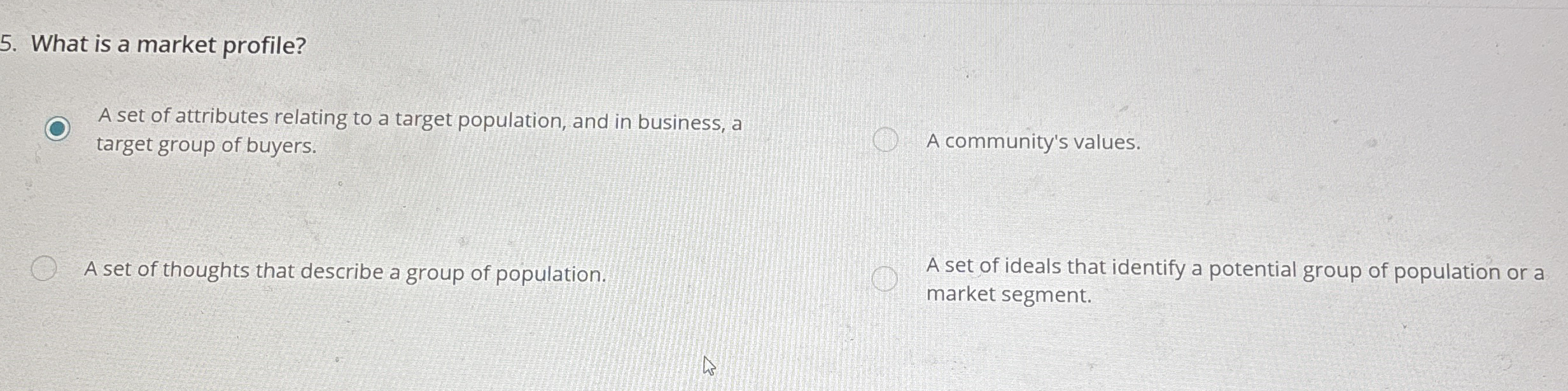 What is a market profile? A set of attributes