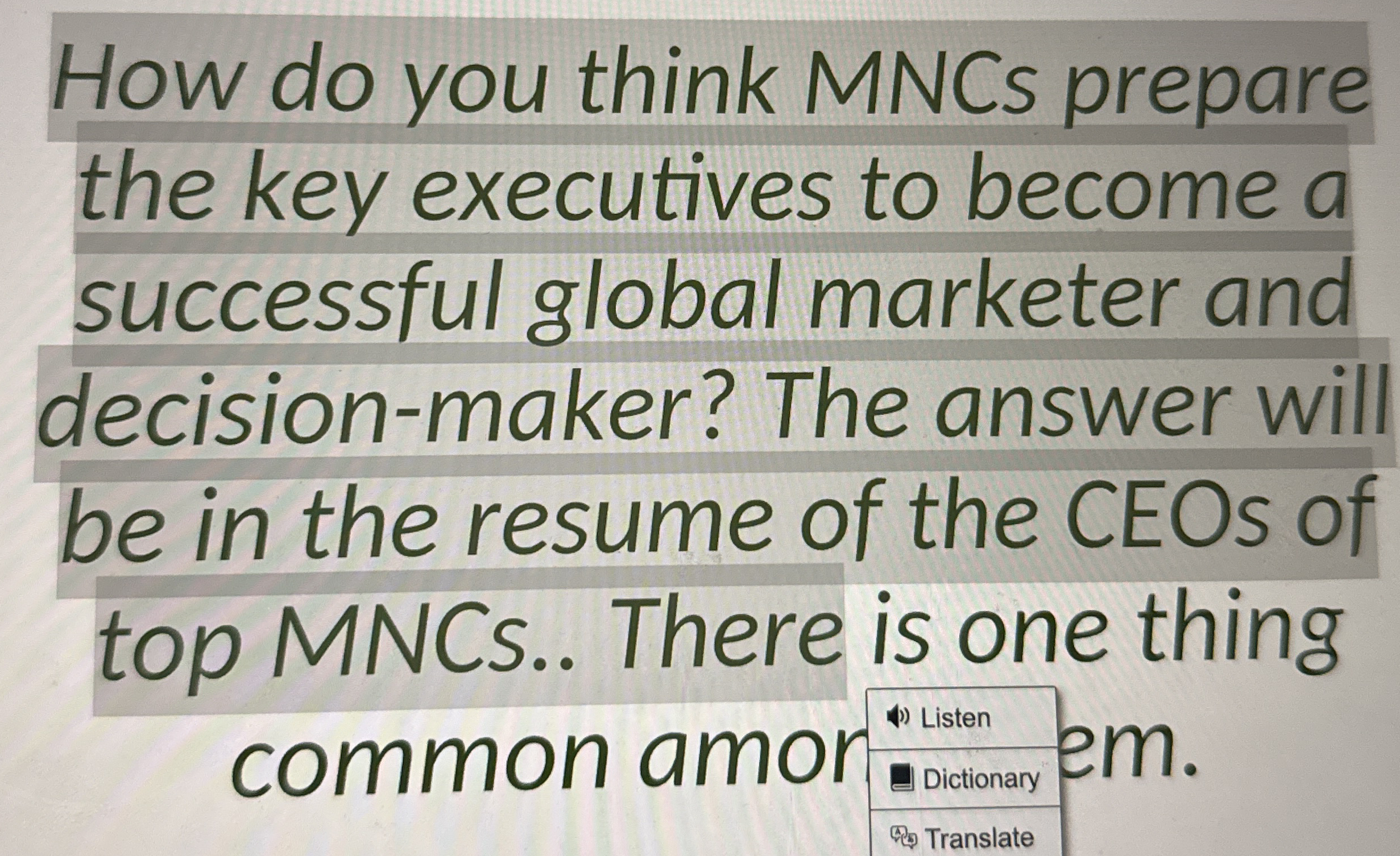 How do you think MNCs prepare the key executives