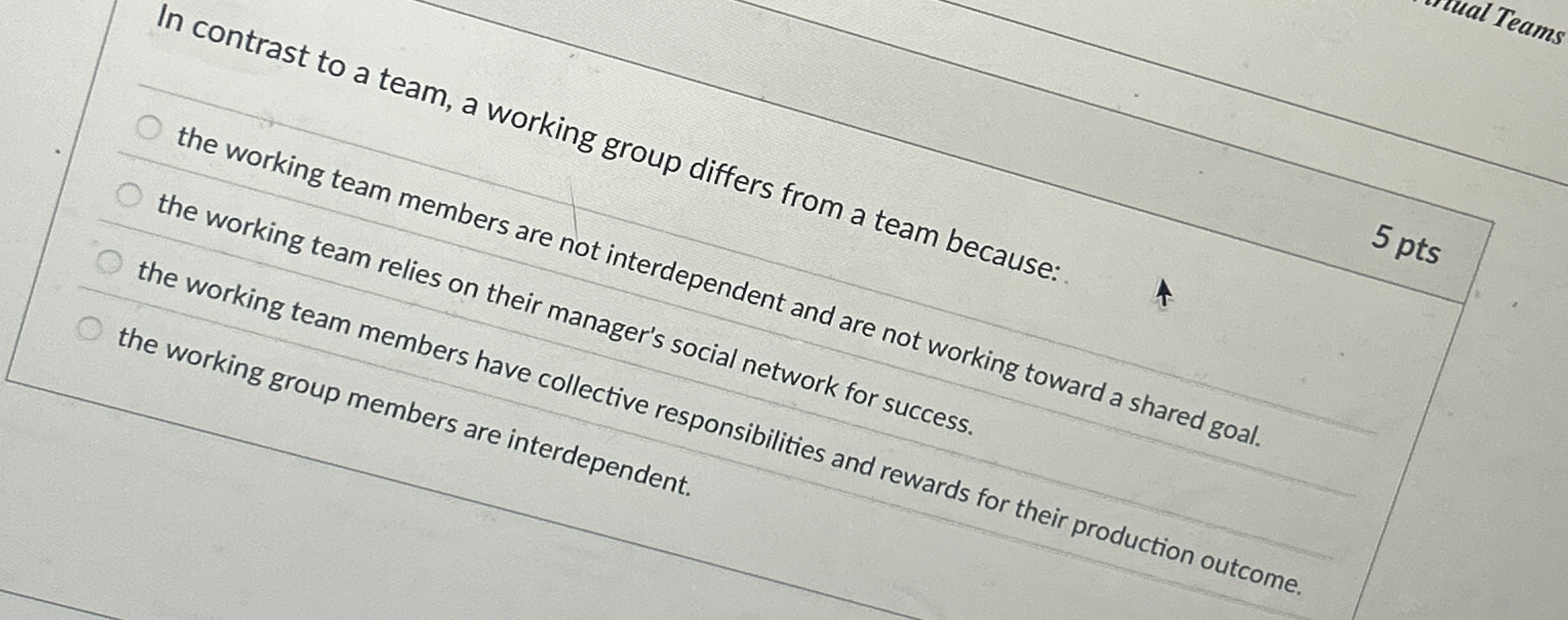 In contrast to a team, a working group differs