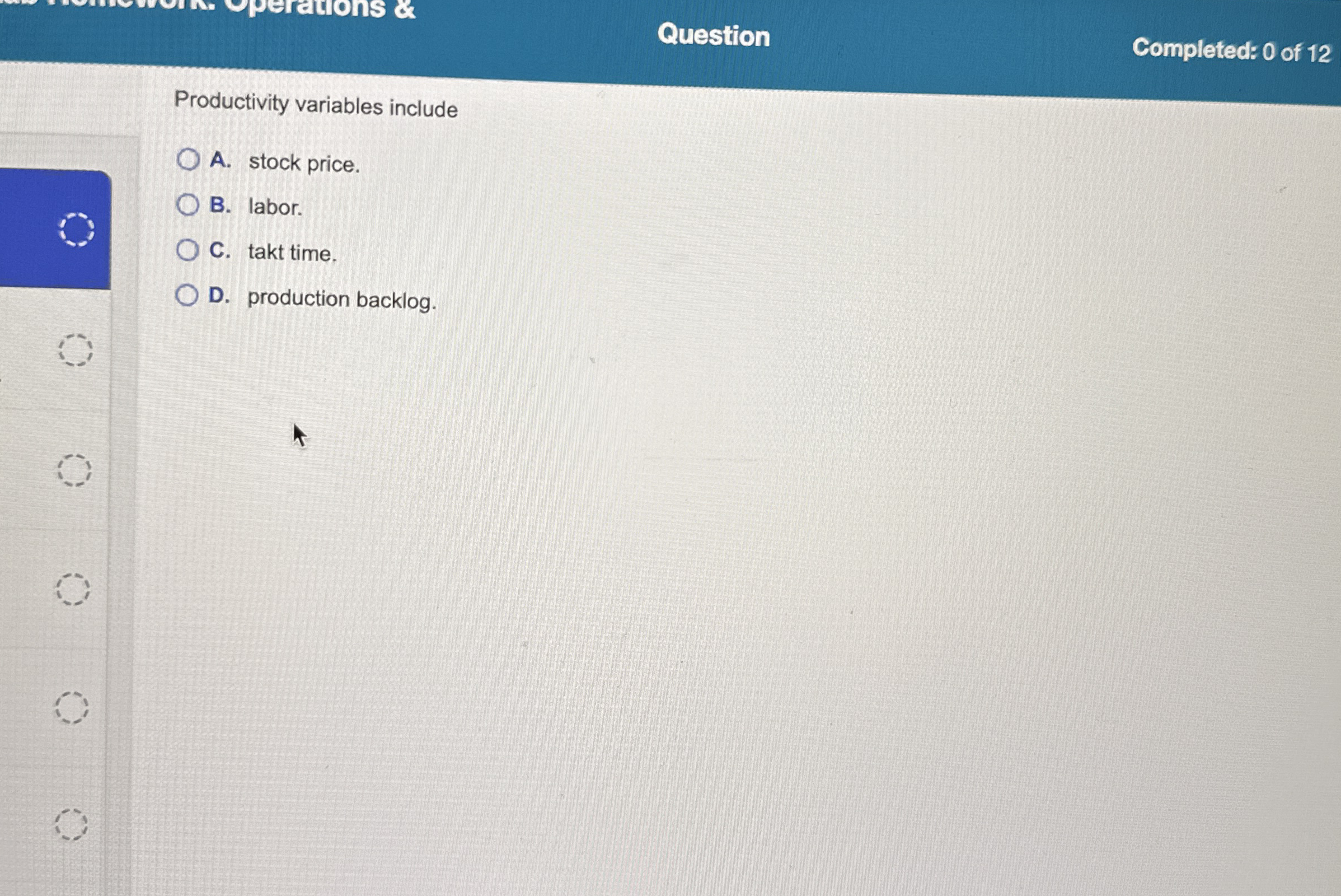 Question Completed: 0 of 1 2 Productivity