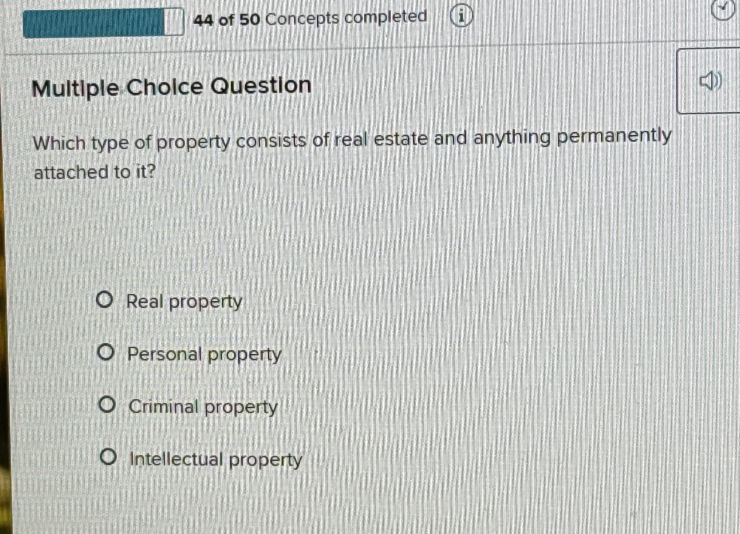 4 4 of 5 0 Concepts completed Multiple Choice