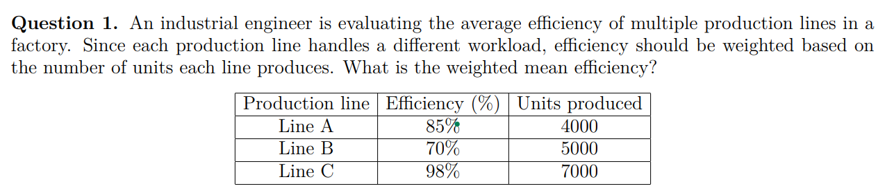 Question 1 . An industrial engineer is evaluating