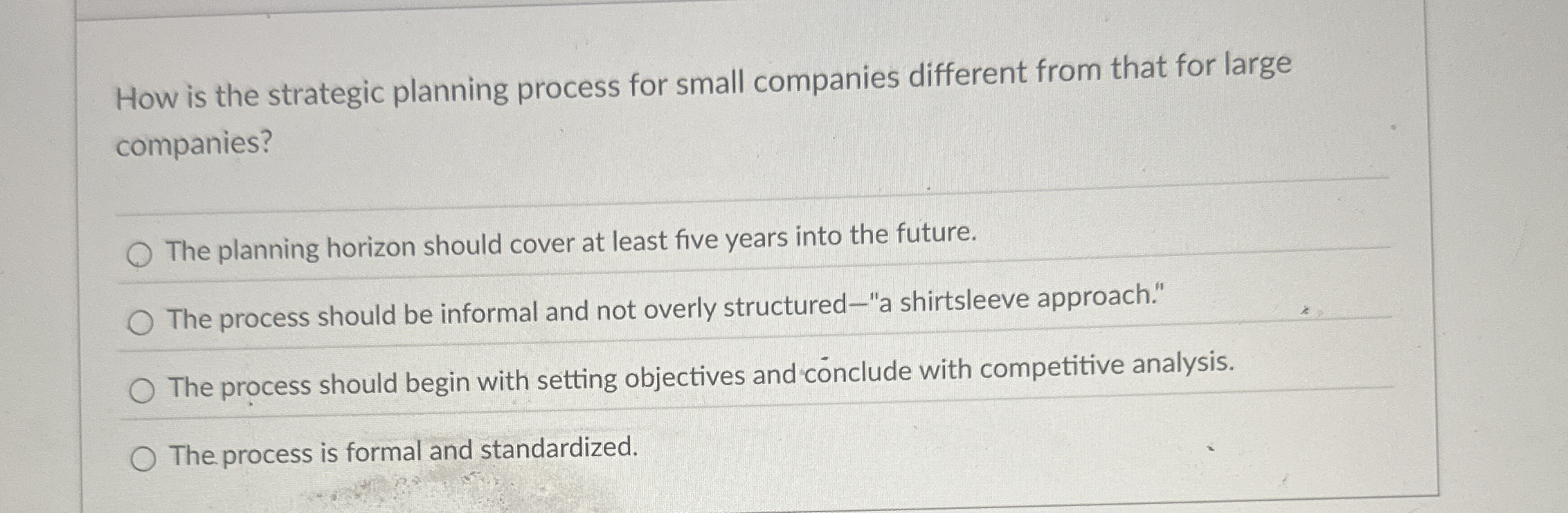 How is the strategic planning process for small