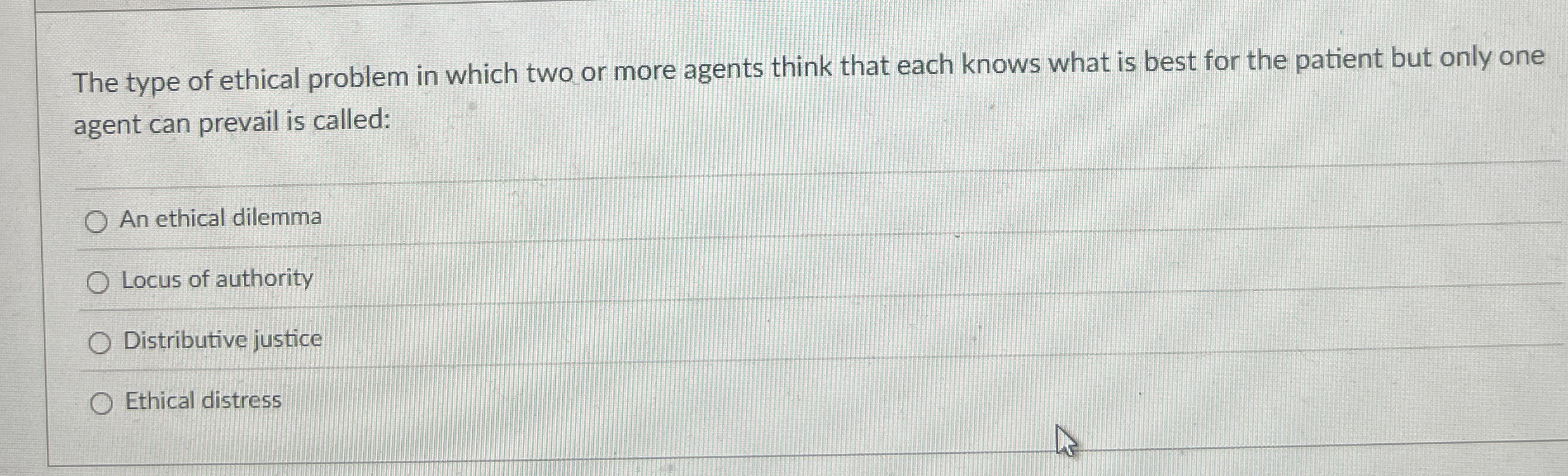 The type of ethical problem in which two or more