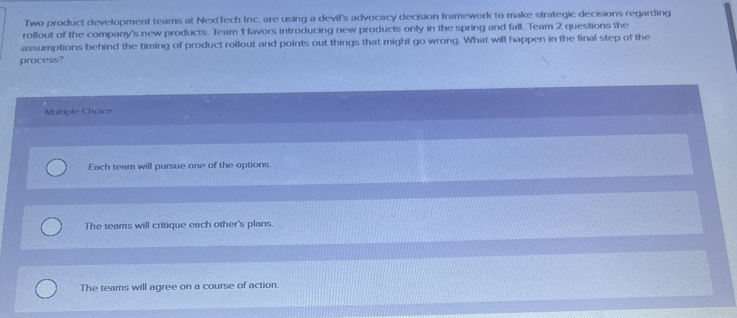 Two product development teams at Nextlech Inc are