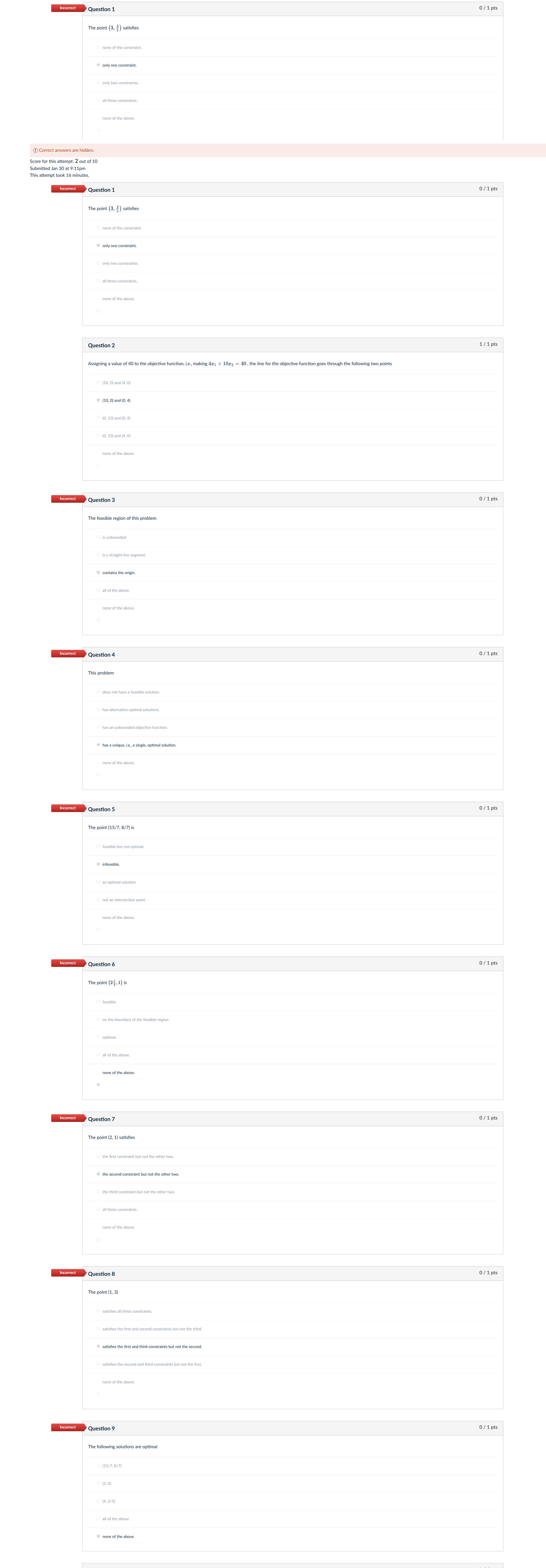 Question 1 0 / 1 pts The point 3 , 4 5 satisfies