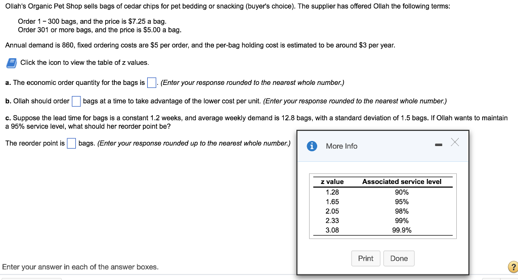 z value Associated service level 1 . 2 8 9 0 % 1