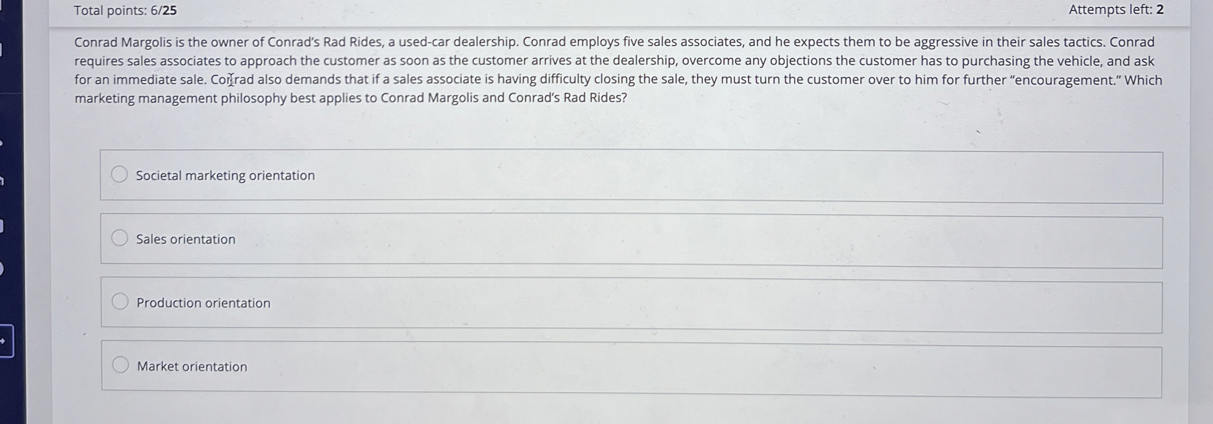 Total points: 6 / 2 5 Attempts left: 2 Conrad