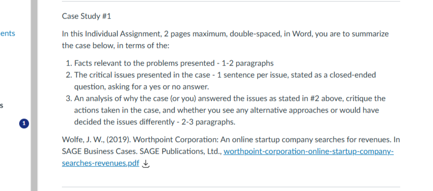 Case Study # 1 In this Individual Assignment, 2
