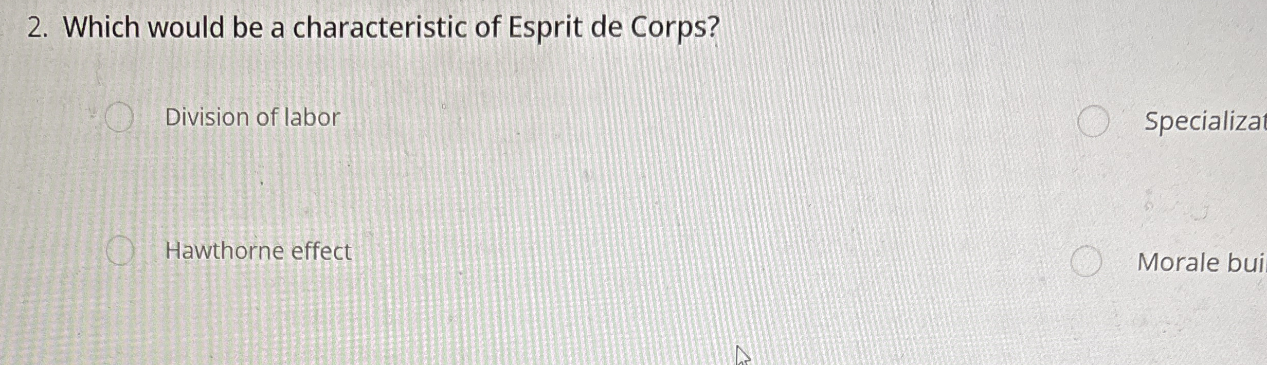 Which would be a characteristic of Esprit de