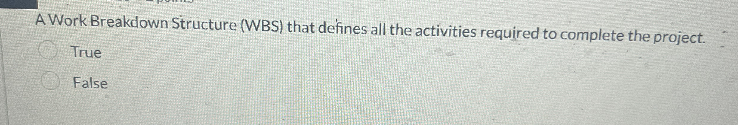 A Work Breakdown Structure ( WBS ) that defines