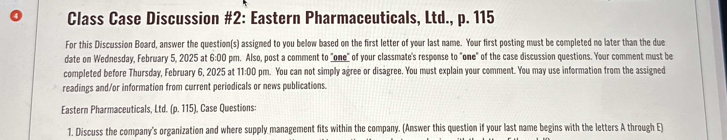 Class Case Discussion # 2 : Eastern