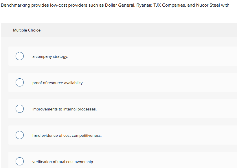 Benchmarking provides low - cost providers such