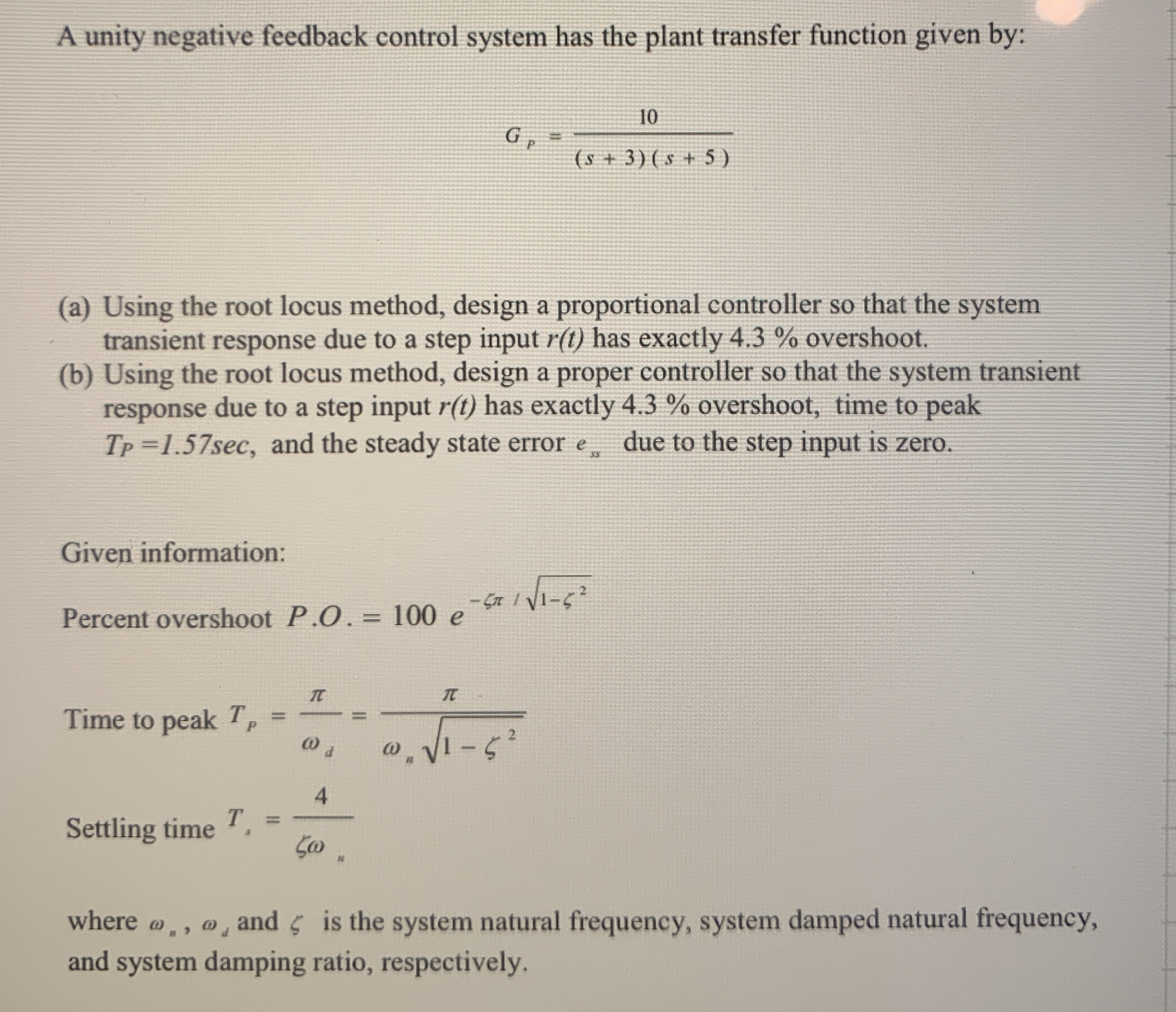 A unity negative feedback control system has the